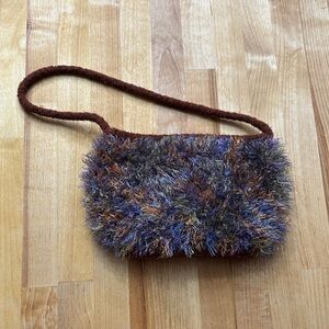 Brown and Blue Textured Women's Bag